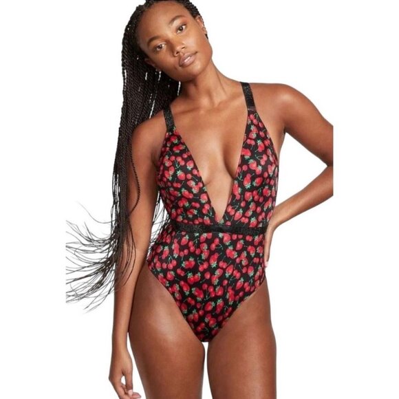 NEW Victoria's Secret Shine Strap Plunge One Piece Swimsuit Red Size Large NWT - Picture 2 of 8